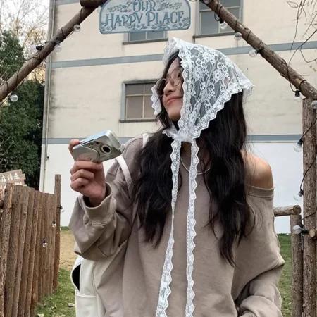 2 in 1 Triangle Short Skirt Half Skirt Butt Curtain Skirt Lace Trim Apron Soft Lace Stacked Ins Style Korean Spring Headscarf