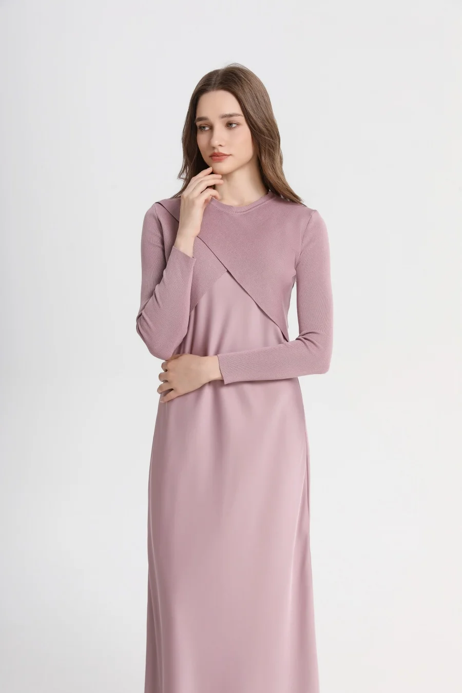 AS 2025 spring summer elegance satin dress + knitted top match set maxi floor length woman clothes - Image 5