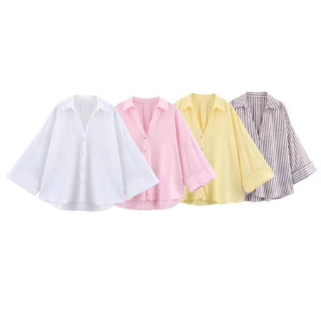 HipSeam Wide Sleeved Shirt Women Spring Asymmetric Hem Button Women's