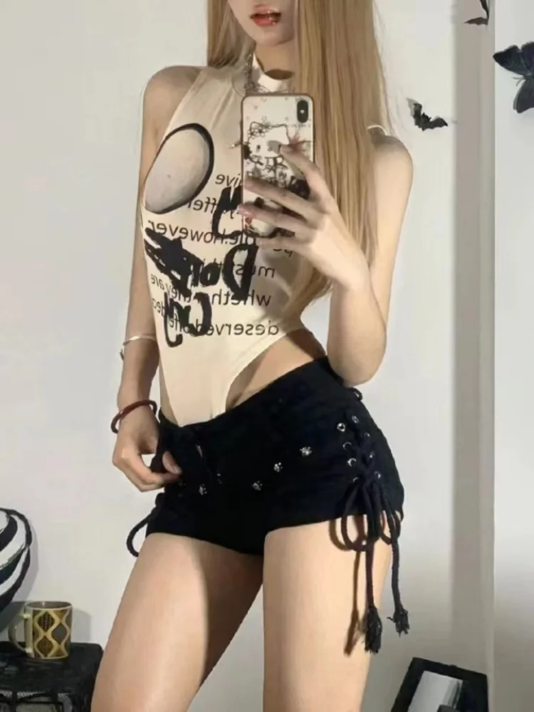Shorts Women Skinny Creativity Lace-up Popular Streetwear Daily Personality Students Holiday Fashion Sexy American Retro Leisure - Image 2