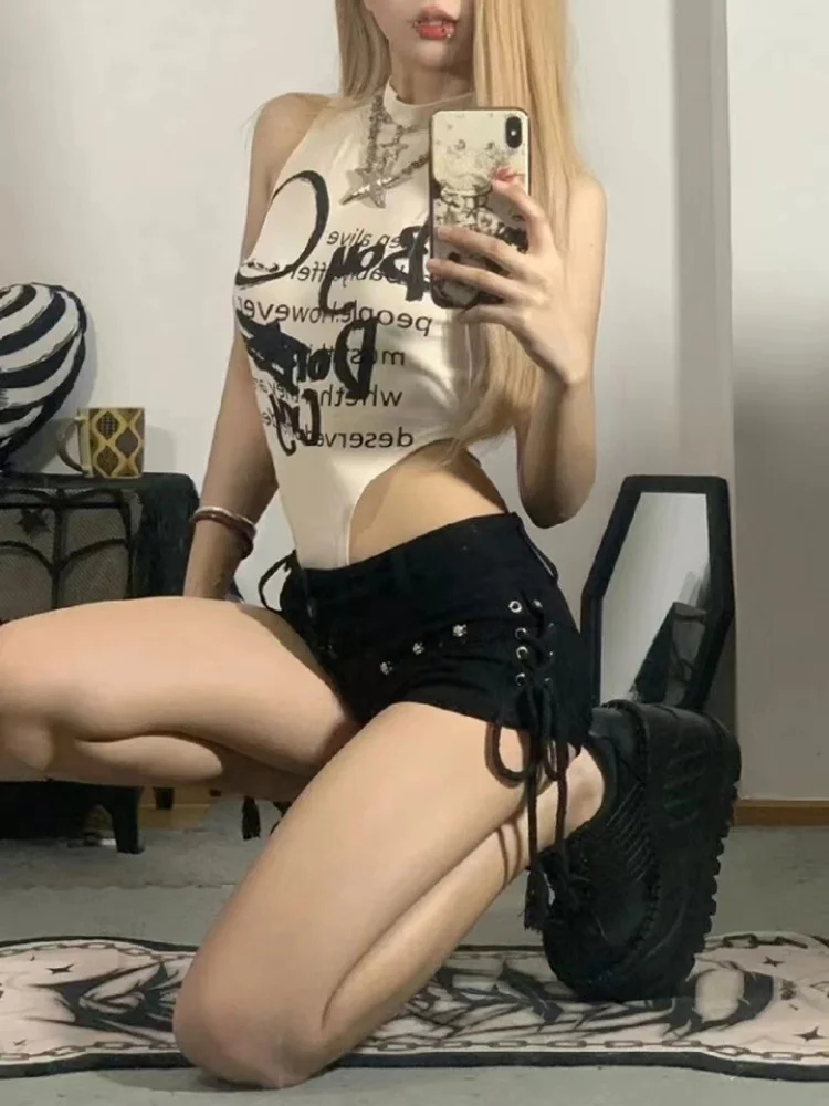 Shorts Women Skinny Creativity Lace-up Popular Streetwear Daily Personality Students Holiday Fashion Sexy American Retro Leisure - Image 3