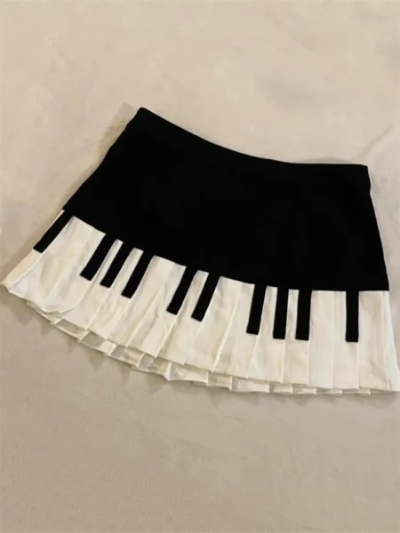 Spring Black White Spliced Women Short Skirt 2025 Y2k Slim Design Harajuku Mini Skirt Female Empire Korea Style Chic Piano Skirt