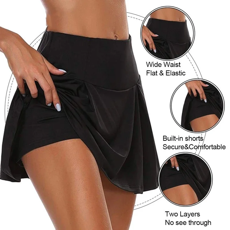 Summer Women Sprints Tennis Dance Fitness Short Skirts Quick Drying Solid Female Lining High Waist Mini Skirts Shorts DF4987 - Image 4