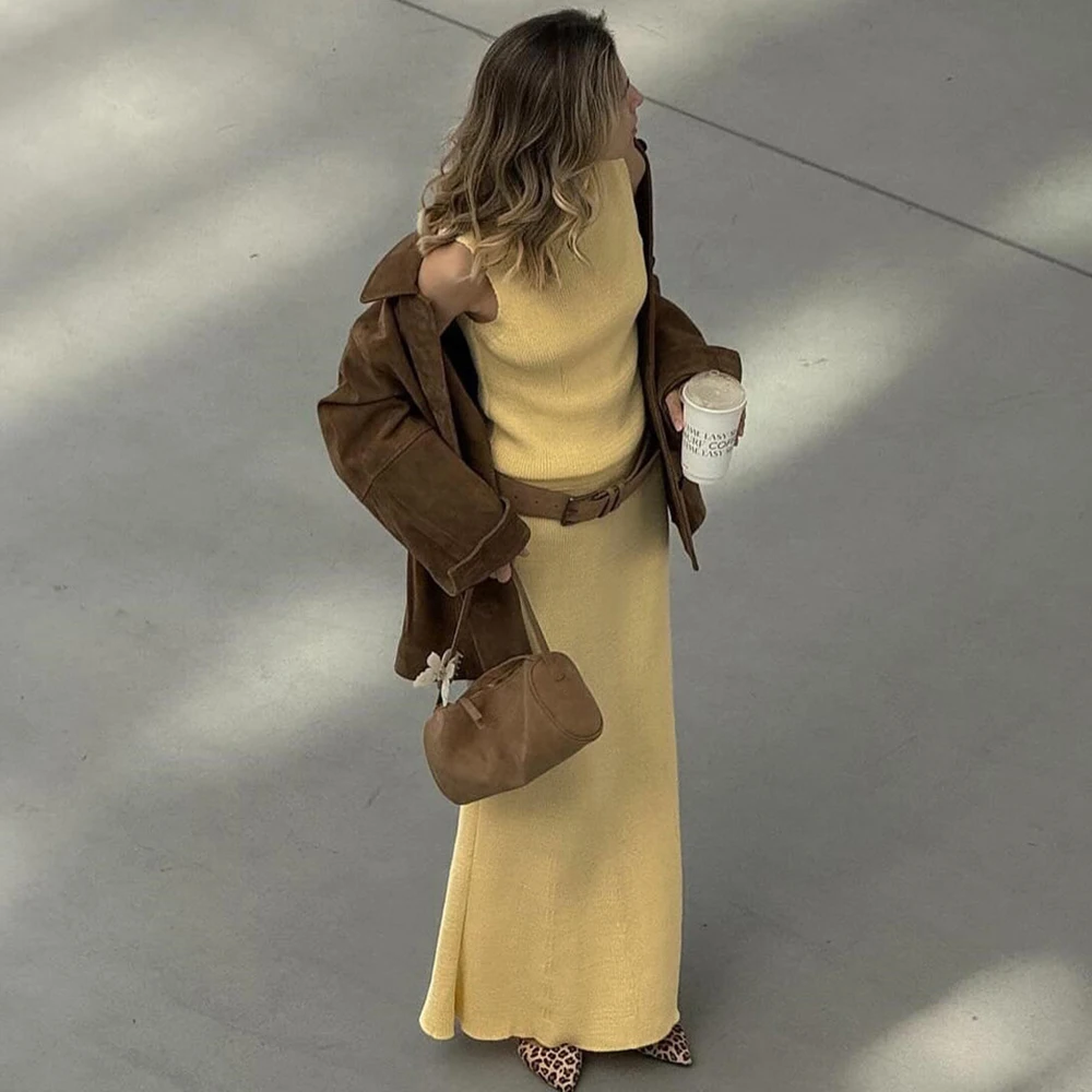Tuularose Elegant Long Skirt Two-piece Set Women's Sleeveless Knitted Turtleneck Vest Slim Skirt Set 2025 New Fashion Skirt Set - Image 3