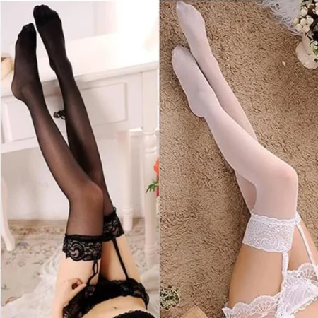 Women Lace Garter Belt and Stockings Set Jacquard Suspenders Panty Satin Bow Mini Skirt